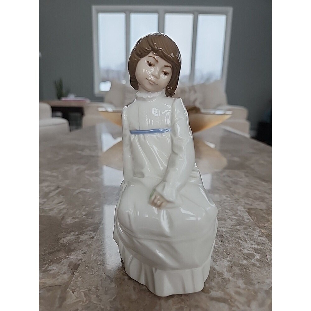 Enrique Nadal Porcelein Figurine, Girl Sitting Rose, The Last Firing, Signed...